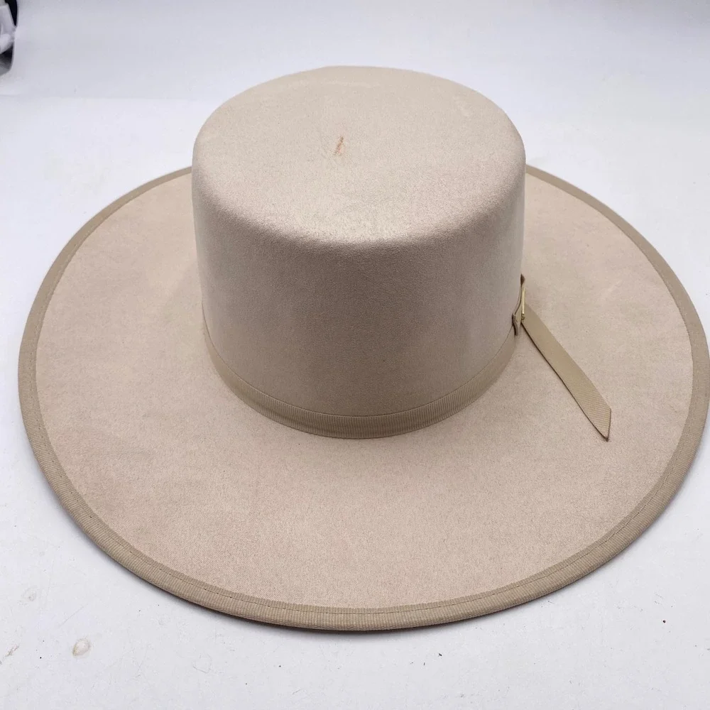 Bon Kini Caribbean Swimwear Wide Brim Bolero Hat Medium Beige Felt Gold Logo SEO